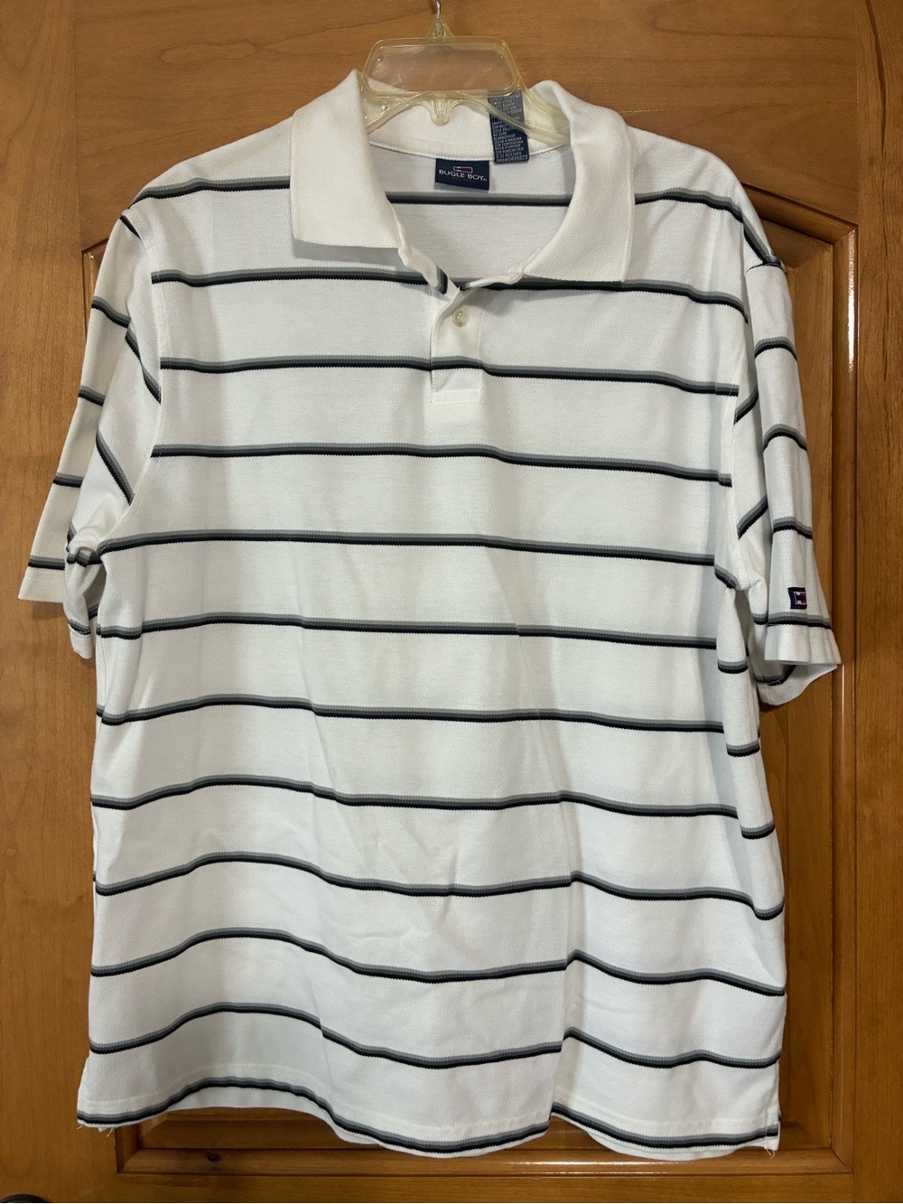 White & Black Striped Polo Shirt - Classic Men's Short Sleeve